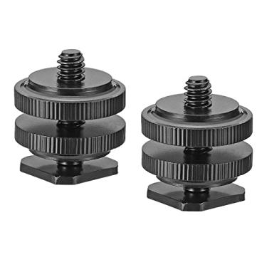 Imagem de Suporte de sapata para câmera de 1/10.2 cm-20, pacote com 2 adaptadores de parafuso de tripé para montagem flash cold shoe para DSLR Rig Preto