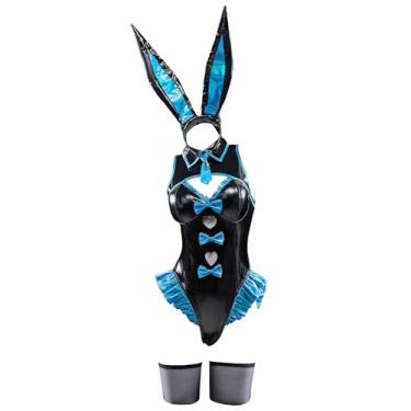 Imagem de Mobbunny Lingerie feminina sexy coelhinha anime cosplay fantasia recorte sem mangas body com luvas e faixa de cabeça (preto, médio)