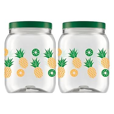 Imagem de 2 Pote Plástico Decorado Morango Margarida 1L Porta Mantimentos Multiuso Organizador Bancada Cozinha (Abacaxi)
