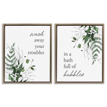 Imagem de Stupell Industries Conjunto de tela flutuante com moldura preta de 2 peças de banho de espuma com folhagem florestal, design por Lettered and Lined, 53 x 43 cm