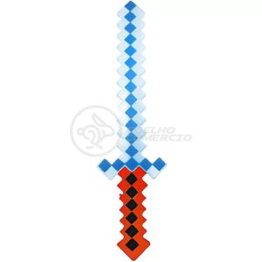 Imagem de Brinquedo Espada Pixel 58Cm Diamante Com Som E Luz À Pilha - Vermelho