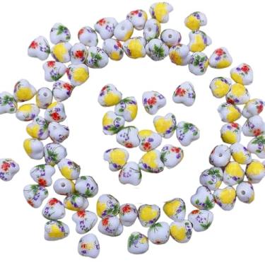 Imagem de ARTISAMILY 20 peças de contas espaçadoras de coração soltas de 12 mm contas fofas de porcelana de coração para o dia dos namorados pulseira de porcelana amarela para brinco, chaveiro, colar, joias