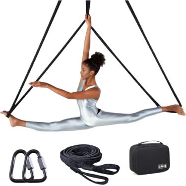 Imagem de Correias aéreas de 2,4 m Bodyloops 2,5 metros cobertura de veludo macio 1 par Contortion com 2 Delta Quick Link 1 bolsa de transporte resistente para dança aérea de circo (preto)