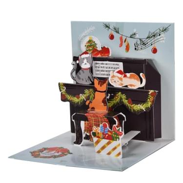 Imagem de Cartão de felicitações pop-up 3D, cartão de visitas de corte de papel multicamadas, design de cena pop-up aberto, estampas fofas expressam a atmosfera festiva - com envelope e etiqueta em branco