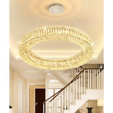 Imagem de dolria Lustres De Cristal Modernos Para Sala De Estar, Iluminação Pendente Led Regulável Para Sala De Jantar, Luminária De Entrega De Anéis Para Quarto, Hall De Entrada, Prata