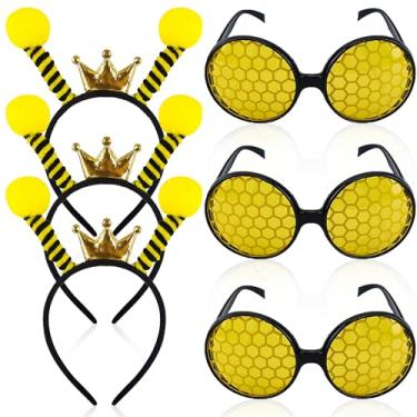 Imagem de Flahard Conjunto De 6 Óculos Com Faixa Cabeça Em Formato Coroa Abelha E Acessórios Para Fantasias Adultos Crianças, Acessório Cosplay Halloween (Cor 1)