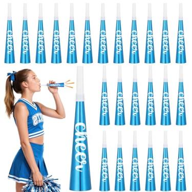 Imagem de Lenwen 24 Pcs Cheer Noise Makers Cheerleader Gifts Bulk Cheerleading Gifts for Team Cheering Trumpet Horn Glitter Metallic Blue Blowers Gift for Cheerleader Team Sports Events Cheer Party Favor