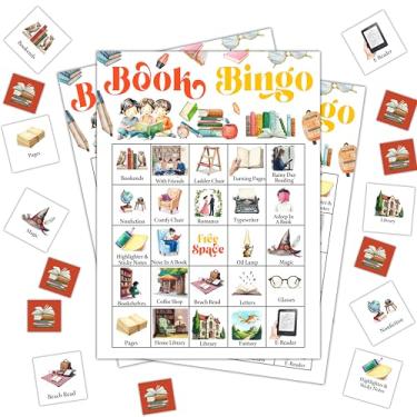 Imagem de FTRZX Cartas de bingo de livro, cartas de bingo de jogos de festa escolar para adultos, jogos de bingo de sala de aula para festa de aniversário, festa de família, sala de aula, 24 jogadores, artigos