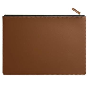 Imagem de Yufocusqc Pasta de arquivo A4 de couro PU com zíper porta-documentos envelope para contrato de recibo (marrom)