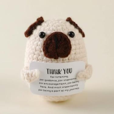 Imagem de Inspirador mini engraçado apoio emocional crochê cão para amigos mulheres homens colegas presentes apreciação positiva emocional sala decoração de mesa
