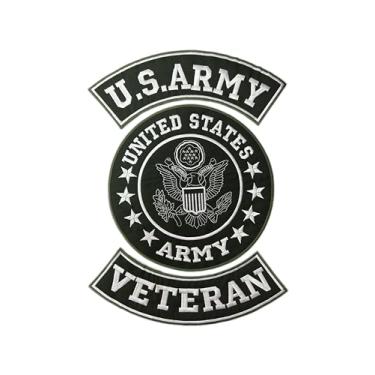 Imagem de DealzCT Conjunto de patch veterano do exército dos EUA - 3 peças - bordado - passar a ferro ou costurar em jaqueta ou colete (branco), grande