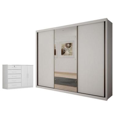 Imagem de Guarda Roupa Casal Palazzo Com Espelho E Cômoda Seul Neve - Novo Horizonte