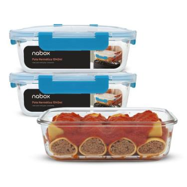 Imagem de 3 Potes Vidro Hermético Trava Mais Resistentes Marmita 1040ml - U4HOME