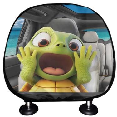 Imagem de WUYOJUXA Capa de descanso de cabeça com estampa de tartaruga marinha para carro, engraçada, 2 peças, capa protetora de encosto de cabeça para carro, antisujidade, ajuste universal, decoração de