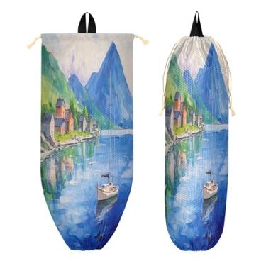 Imagem de xigua Suporte de parede para saco plástico Lakeside View com cordão, 1 pacote, reutilizável para decoração organizadora de sacolas de compras, meias, roupas íntimas e gravatas