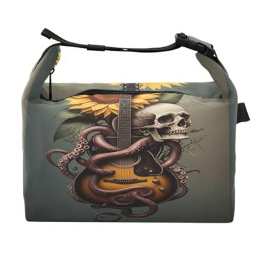 Imagem de STAYTOP Lancheira de guitarra girassol caveira com fivela de alça, lancheira isolada para meninos e meninas, lancheira térmica para trabalho escolar