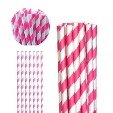 Imagem de 100 Canudos Listrado Drinks Refri Topo de Bolo Colorido(Pink c/Branco)