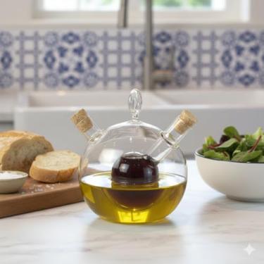 Imagem de Galheteiro 2 em 1 em Vidro Borossilicato 500ml – Azeite e Vinagre, Elegante, Prático e Resistente para Cozinha e Mesa