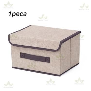 Imagem de Caixa Organizadora com Tampa para Gaveta em TNT – Organizador de Roupas Íntimas Empilhável Multiuso(1 Bege)