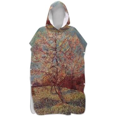 Imagem de Joisal Poncho de surf de flor de pêssego rosa para adultos trocador plus size masculino feminino poncho com capuz toalha de praia estampada