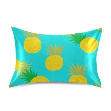 Imagem de Travesseiros de cetim Cool King Queen Standard Slips Cooling Bed Pillow Skin Care Tamanho padrão 66.0 cm x 50.8 cm estilizado abacaxi amarelo azul-petróleo