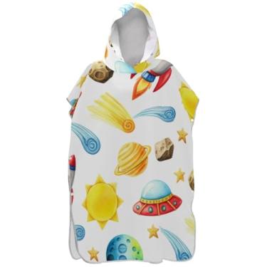 Imagem de Joisal Lindo roupão de mudança de planetas espaciais branco para adultos poncho de surfe com capuz toalha de natação bonito ponchos adultos de secagem rápida para mulheres