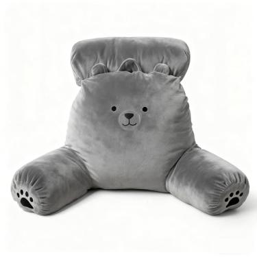 Imagem de PZT Almofada de leitura Plus, almofada traseira de veludo de cristal para adultos e crianças, suporte de travesseiro para leitura e descanso, adiciona altura e design de travesseiros removíveis, cinza