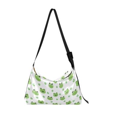 Imagem de Bolsas femininas tropicais fofas bicho-preguiça Hobo bolsa de couro de couro masculina arte estampa animal bolsas femininas Hobo, Happy Frogs verde
