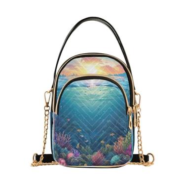 Imagem de Joisal Bolsa tiracolo feminina fofa pinguim com olhos grandes, bolsa pequena bolsa de ombro moderna, Underwater World at Dusk, 15*21*8cm