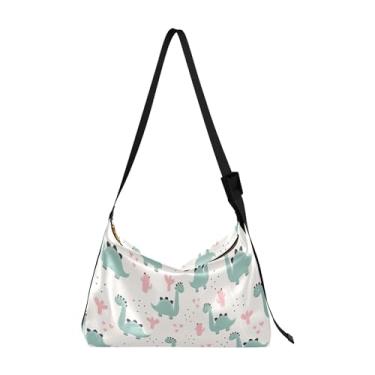 Imagem de Lindas bolsas Hobo de couro de scooter de crocodilo para mulheres, bolsas grandes transversais com estampa de animal, bolsas Hobo femininas, Dinossauro fofo infantil verde rosa