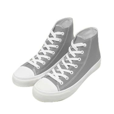 Imagem de Tênis infantil de lona de cano alto, sem cadarço, para meninas, meninos, moderno, cano alto, sapatos de lona, clássicos, casuais, tênis cinza, Cinza, 10 Toddler