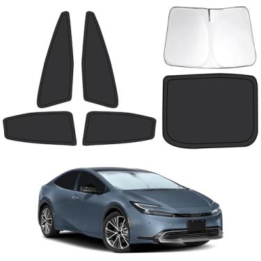 Imagem de 6 peças de persianas de janela de carro para Toyota Prius 2023 2024 2025, capas de janela de carro completas para privacidade, para-sol para Prius dianteiro traseiro para-brisa janelas laterais para