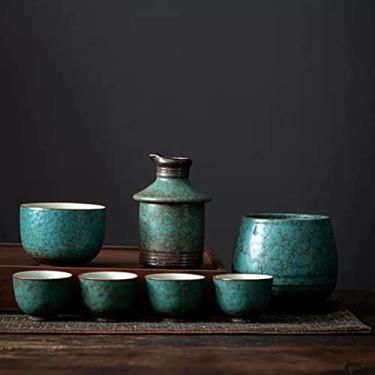 Imagem de Conjunto de 7 peças de saquê, conjunto de copos de saquê de cerâmica retrô tradicional, design elegante, melhor presente para familiares e amigos, com 1 pote de aquecimento