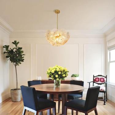 Imagem de Luminária de teto moderna e elegante dourada E14, em formato de dente-de-leão, estilo nórdico, lustre de vidro ideal para sala de estar, quarto, hall de entrada, cozinha e quarto infantil.