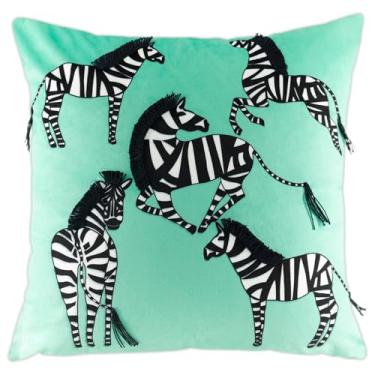 Imagem de KINGROSE Capa de almofada decorativa de zebra bordada cauda preta longa para cama, sala de estar, cadeira, sofá, casa, 45 x 45 cm, verde menta