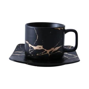 Imagem de Conjunto De Caneca E Prato De Café Em Mármore Preto E Branco De Alta Q