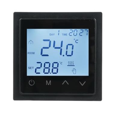Imagem de Termostato com display digital inteligente Controlador de temperatura com tela sensível ao toque LED grande com sensor para sistemas de aquecimento elétrico Casas Escritórios (Preta)