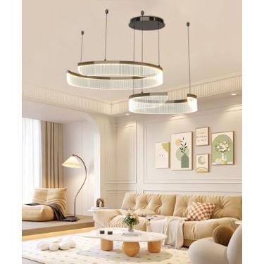 Imagem de Lustre moderno de acrílico cristal, luminária de teto redonda com altura ajustável, luminária pendente de LED para sala de estar, luminária regulável para quarto com controle remoto, para il