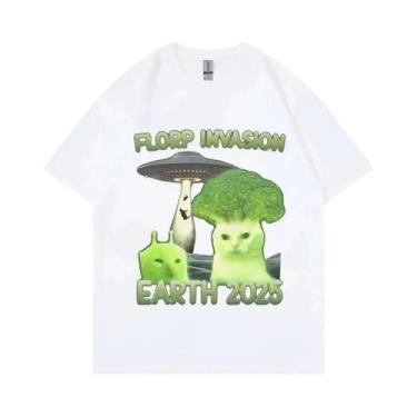 Imagem de Camiseta Unissex Y2K Florp Invasion Alien Brainrot Cat Funny Meme De M