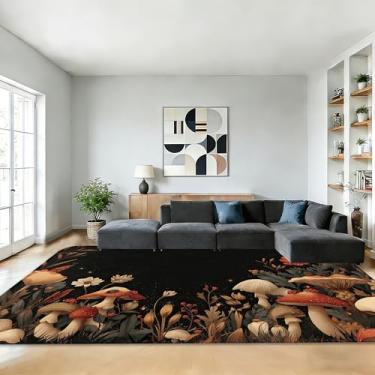 Imagem de Tapete vintage de cogumelo para sala de estar, 13 x 18 cm, tapete lavável à máquina, macio, resistente a manchas, tapete grande para quarto, casa de fazenda, sala de jantar, sala de jogos infantil