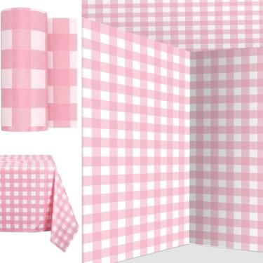 Imagem de Ctosree Toalha de mesa xadrez rosa e branca de 199,9 cm x 30,5 m, toalha de mesa descartável guingão para piquenique, churrasco, verão, casamento, festa de aniversário (rosa e branco)