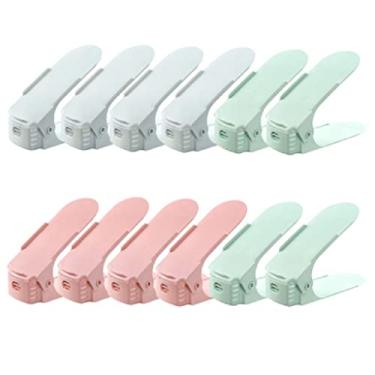 Imagem de HHHJQFAAT Suporte de sapato 12 peças ajustável, organizador de sapatos de melhor estabilidade, empilhador de sapatos, economia de espaço, antiderrapante (cor: D) (D)