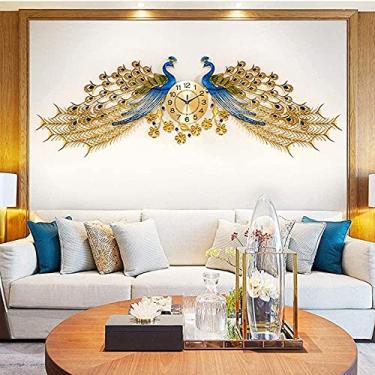 Imagem de U5GAAALPPQ9 Relógio de parede de pavão grande, decoração de parede de sala de estar, decoração de casa, relógio de parede de pavão europeu cristal relógio de sala de estar arte criativa decoração