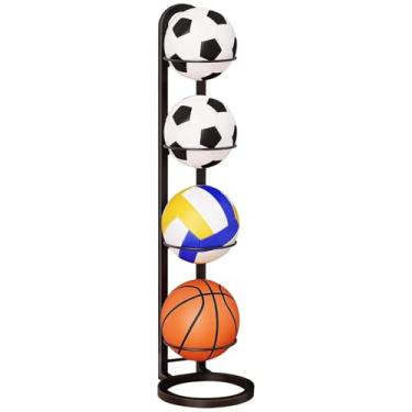 Imagem de ZDJZMGZ Torre de bola de 4 níveis, rack de armazenamento de bolas, suporte de decoração de exibição de equipamento de bola em camadas, prateleira de rack de bola esportiva, organizador de bolas