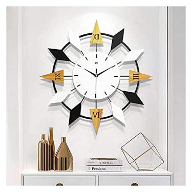 Imagem de U5GAAALPPQ9 Relógios modernos com algarismos romanos retrô para decoração de sala de estar, grande, silencioso, sem tique-taque, operado por bateria, relógio de parede de madeira, arte de parede para