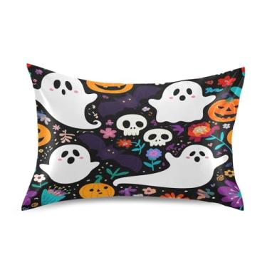 Imagem de Wassud Fronha de cetim para cabelo e pele Halloween Boo Fronhas de seda lisa Queen Size Capas de travesseiro respiráveis com fecho de envelope