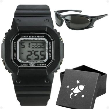 Imagem de Relogio Infantil Menino Preto Digital Led + Oculos + Caixa