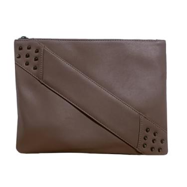 Imagem de NIGEDU Bolsa feminina moderna de couro sintético com alça de mão, Cáqui escuro, Large