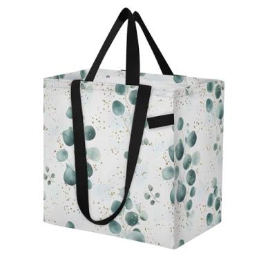 Imagem de SEHANY Sacolas de compras reutilizáveis de folhas verdes com alças reforçadas, bolsa de compras de lona dobrável à prova d'água de grande capacidade para viagem, cozinha, praia