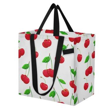 Imagem de SEHANY Sacola de compras reutilizável de cereja fofa com alças reforçadas, bolsa de compras de lona dobrável à prova d'água de grande capacidade para viagem, cozinha, praia